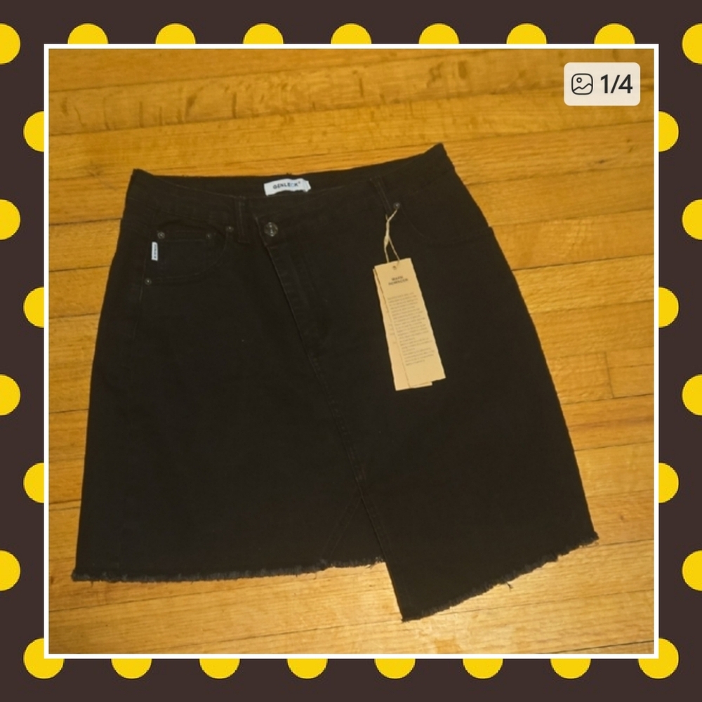 Nwt Black Denim Skirt with Asymmetrical Hem Size Large